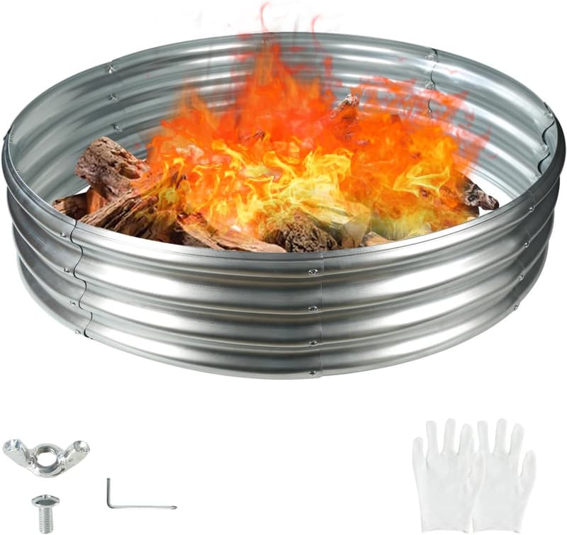 Foldable 60-Inch Galvanized Fire Pit Ring for Outdoor Use