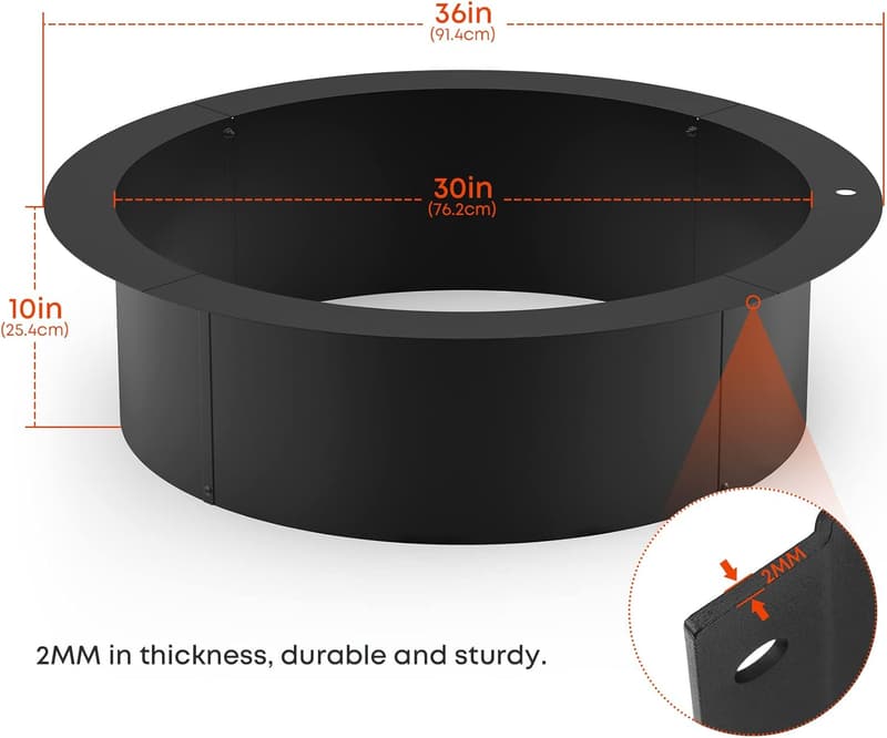 36-Inch Steel Outdoor Fire Pit Ring for Backyard Bonfire