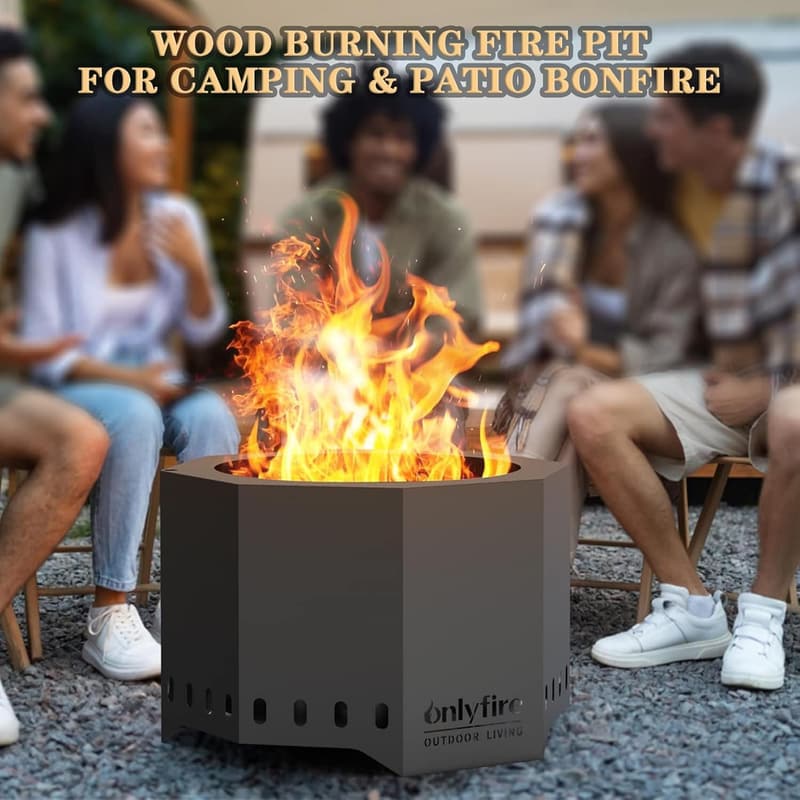 Portable 24-Inch Smokeless Wood Burning Fire Pit for Outdoor Use