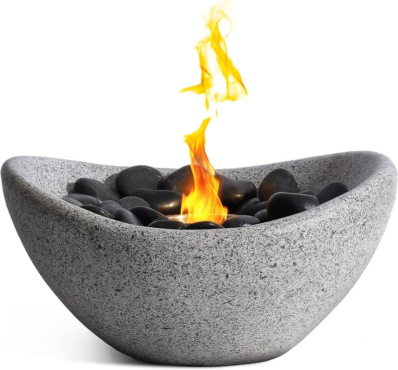 Tabletop Fire Pit Bowl with Skewers - Concrete Fire Pit for S'mores