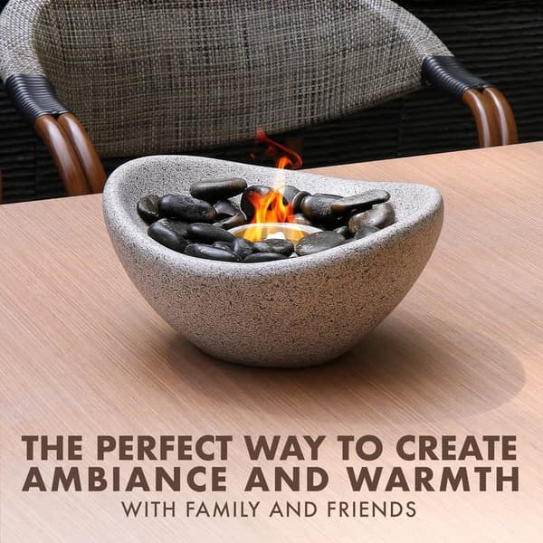Tabletop Fire Pit Bowl with Skewers - Concrete Fire Pit for S'mores