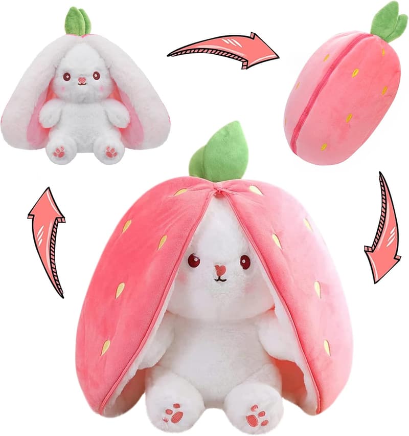 Easter Gift - Reversible Bunny Plush with Strawberry and Carrot