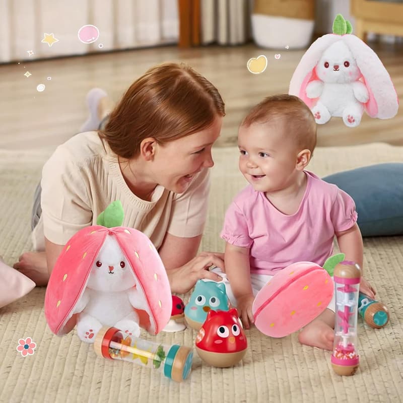 Easter Gift - Reversible Bunny Plush with Strawberry and Carrot