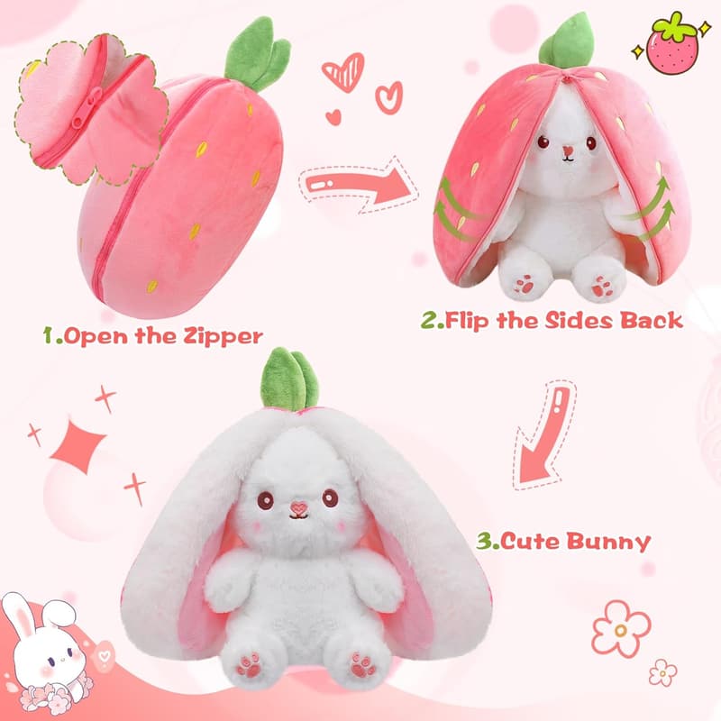 Easter Gift - Reversible Bunny Plush with Strawberry and Carrot