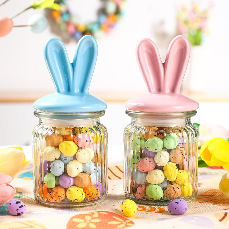 Easter Glass Storage Jars with Bunny Ear Lids - Set of 4