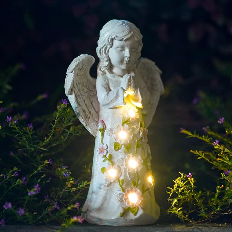 Solar Garden Angel Statue with Succulent & 7 LED Lights – Unique Lawn Decor