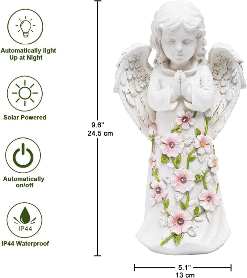 Solar Garden Angel Statue with Succulent & 7 LED Lights – Unique Lawn Decor