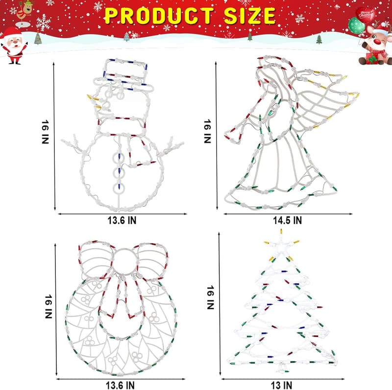 Christmas Window Silhouette Lights - Pack of 4 Decorative Icons