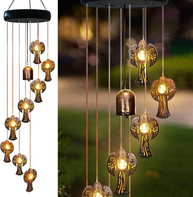Solar Angel Wind Chimes with 8 LED Lights - Outdoor Decor Gift for Mom