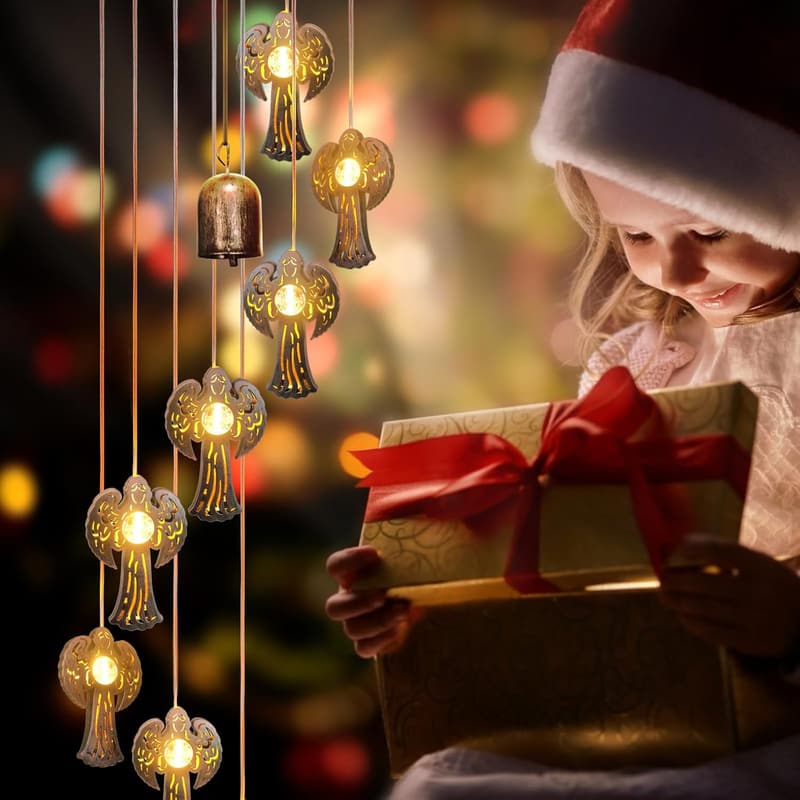 Solar Angel Wind Chimes with 8 LED Lights - Outdoor Decor Gift for Mom