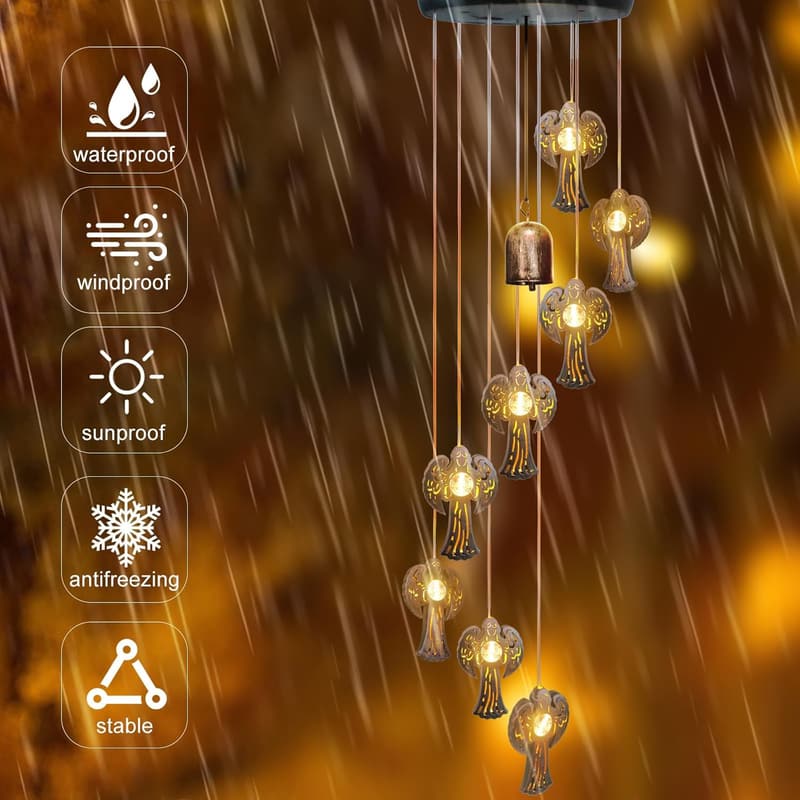 Solar Angel Wind Chimes with 8 LED Lights - Outdoor Decor Gift for Mom
