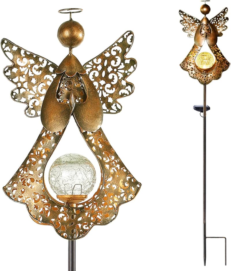 Solar Angel Stake Light with Crackle Glass Globe - Memorial Decor