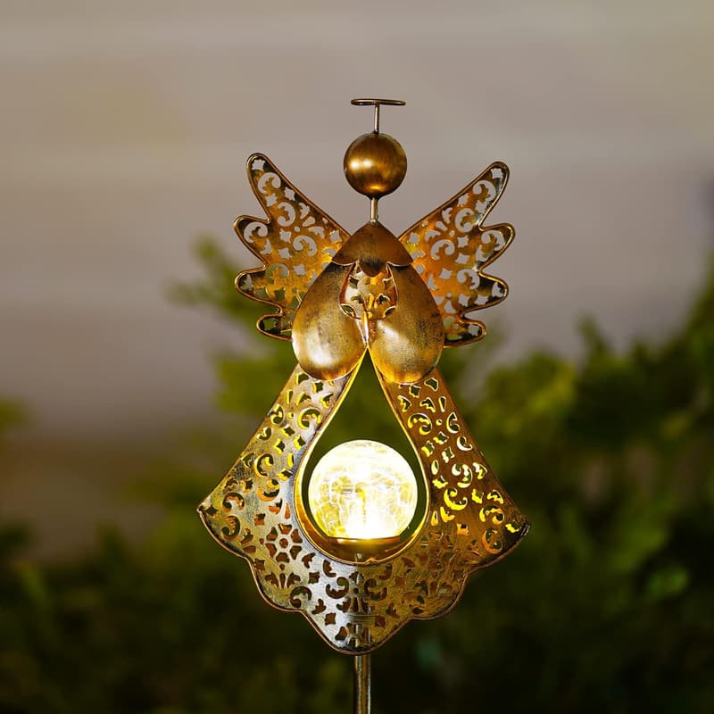 Solar Angel Stake Light with Crackle Glass Globe - Memorial Decor
