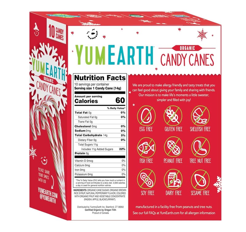 Organic Peppermint Candy Canes - Allergy Friendly, Vegan, 10 Count