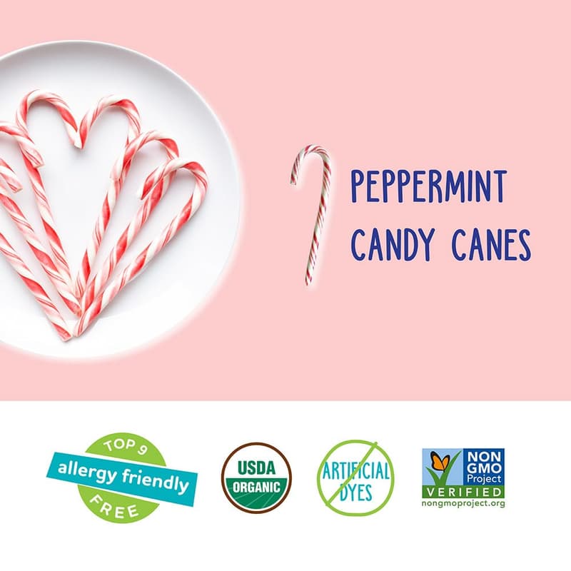 Organic Peppermint Candy Canes - Allergy Friendly, Vegan, 10 Count