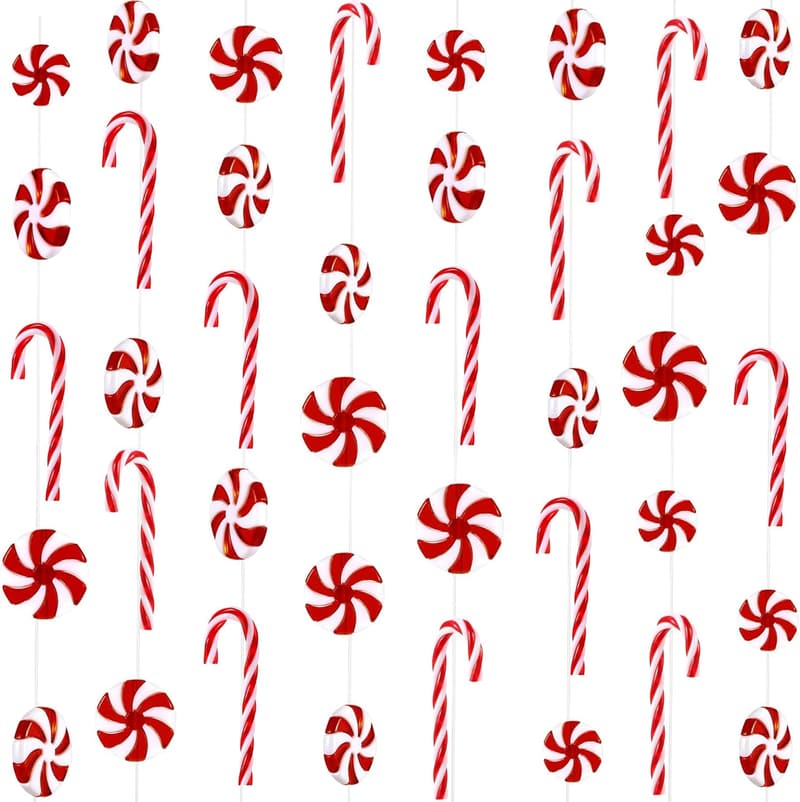 Christmas Candy Cane Garland - 48 Pcs Plastic Ornaments