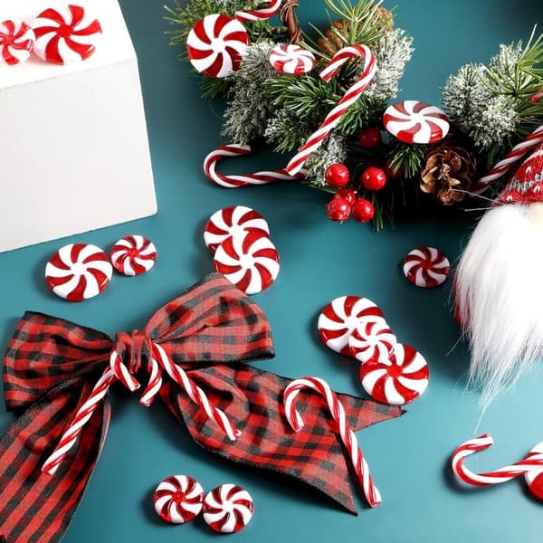 Christmas Candy Cane Garland - 48 Pcs Plastic Ornaments