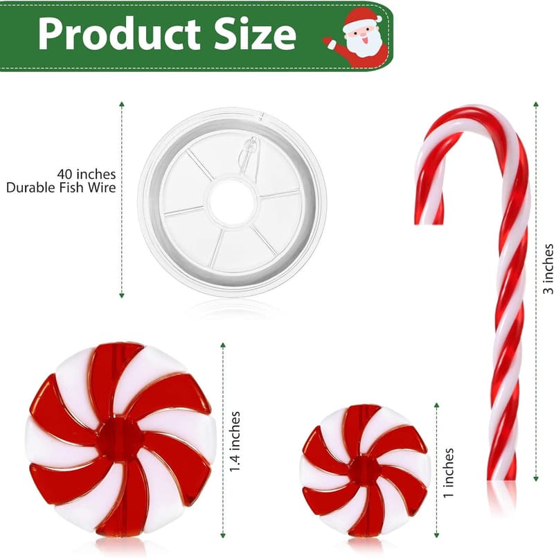 Christmas Candy Cane Garland - 48 Pcs Plastic Ornaments