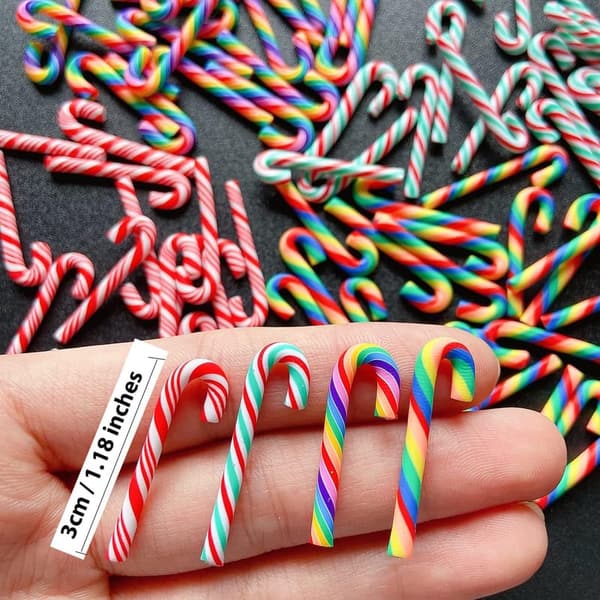 Christmas Mini Polymer Clay Candy Canes - 100 Pcs