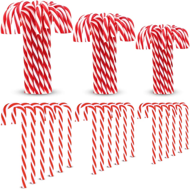 Christmas Candy Canes Ornaments - 50 Plastic Twisted Decorations