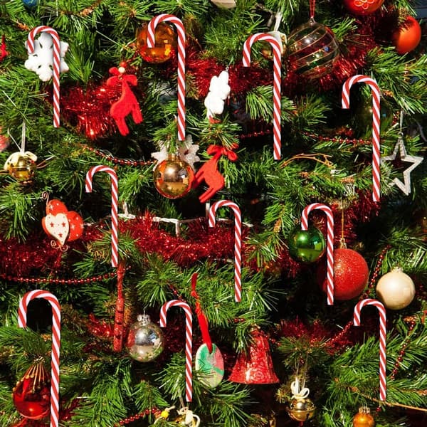 Christmas Candy Canes Ornaments - 50 Plastic Twisted Decorations