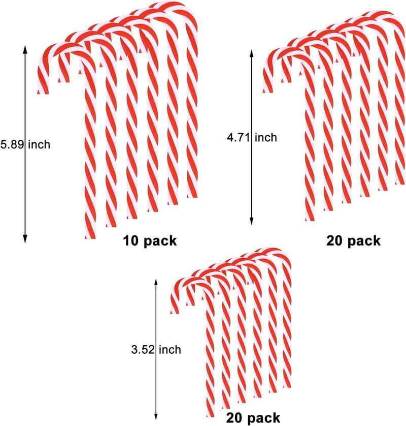 Christmas Candy Canes Ornaments - 50 Plastic Twisted Decorations