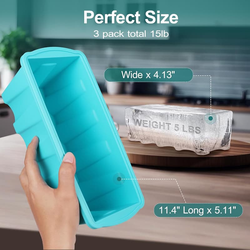 Extra Large Ice Block Mold - 3-Pack Reusable Silicone for Cold Plunge