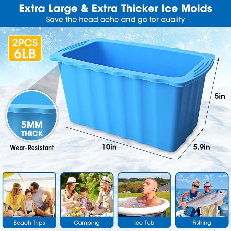 Extra Large Silicone Ice Block Molds for Cold Water Therapy