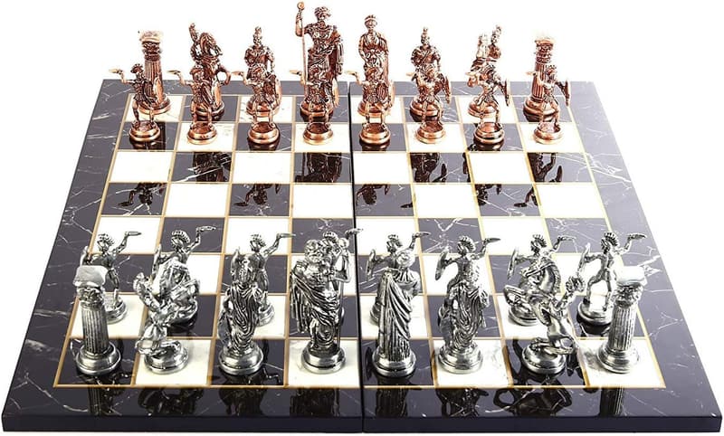 Handmade Antique Copper Chess Set with Marble Board for Adults