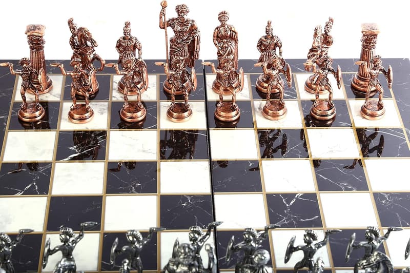Handmade Antique Copper Chess Set with Marble Board for Adults