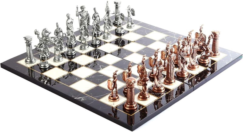 Handmade Antique Copper Chess Set with Marble Board for Adults