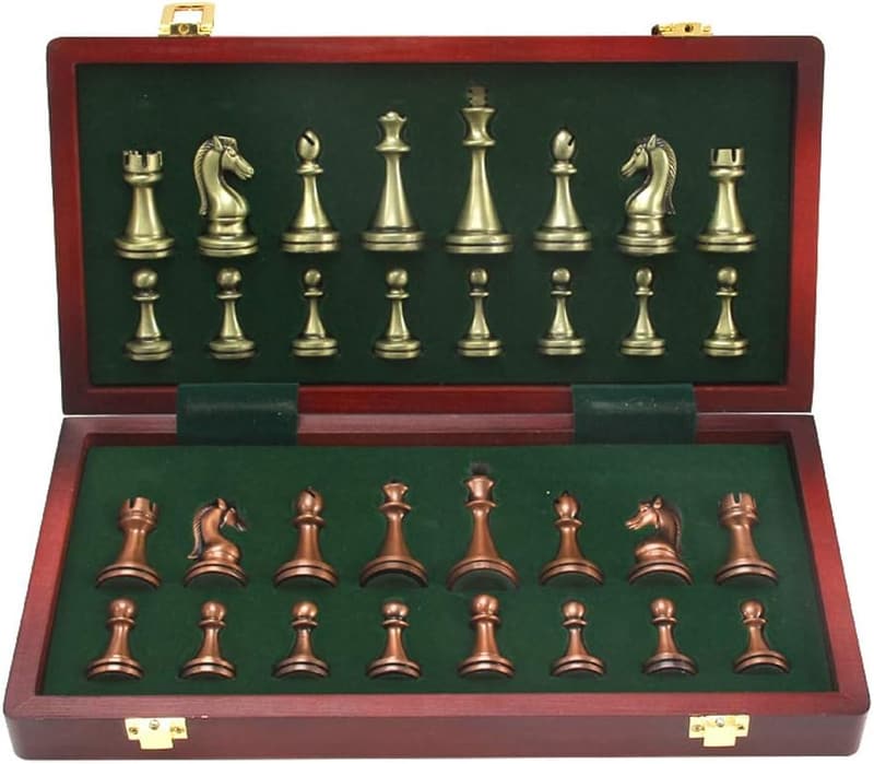 Deluxe Copper-Plated Chess Set with Wooden Storage Box, 2 Players