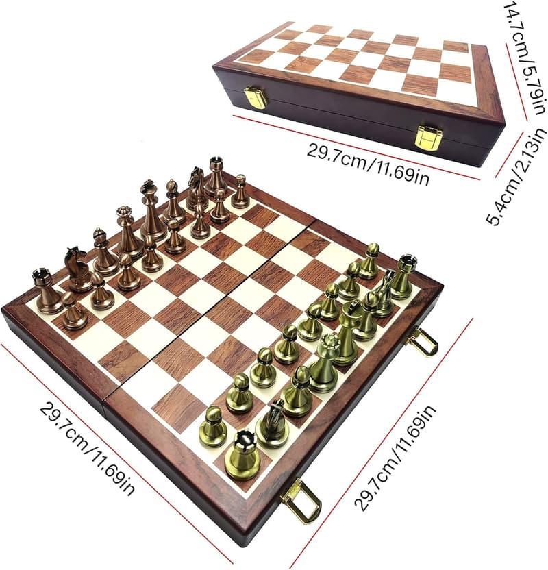 Deluxe Copper-Plated Chess Set with Wooden Storage Box, 2 Players