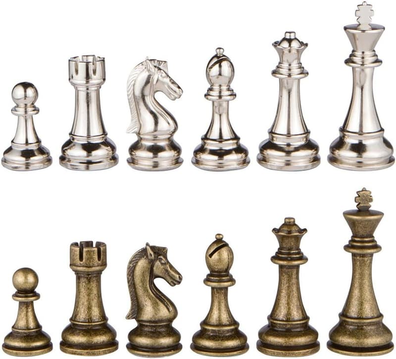 Neptune Metal Chess Set - Silver & Bronze Pieces, 3.5