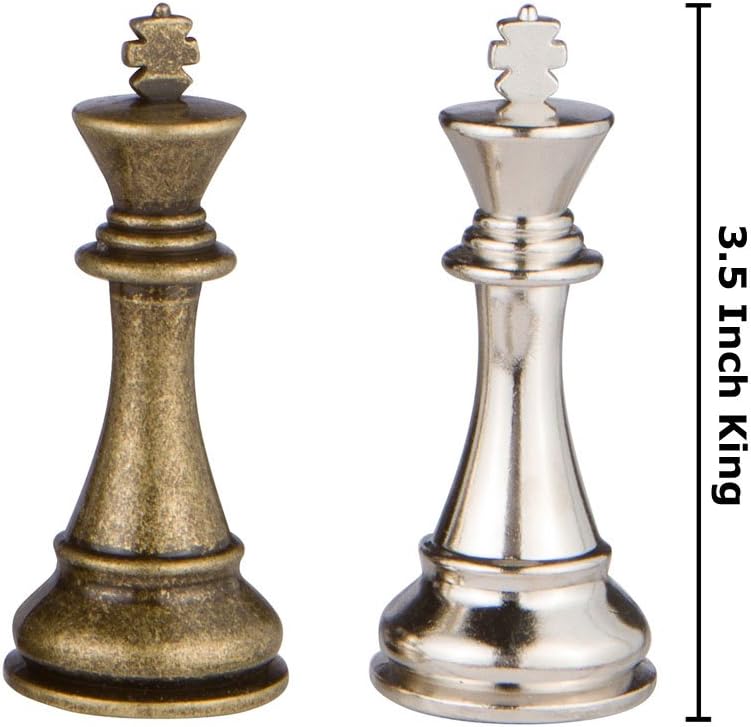 Neptune Metal Chess Set - Silver & Bronze Pieces, 3.5