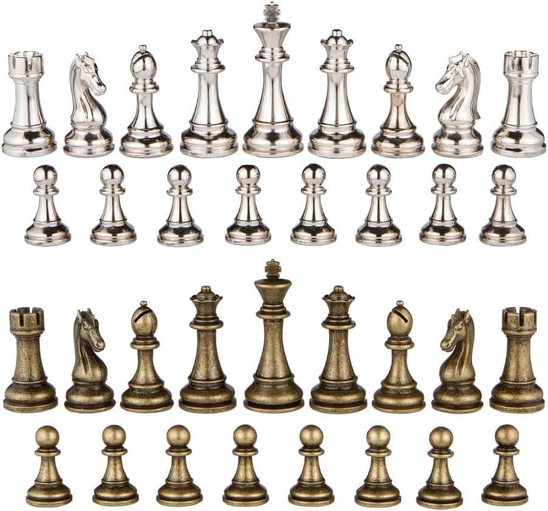 Neptune Metal Chess Set - Silver & Bronze Pieces, 3.5