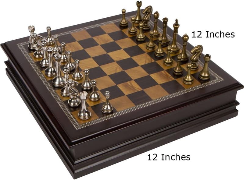 Wood Chess Game Set with Metal Pieces - 12 X 12 Inch