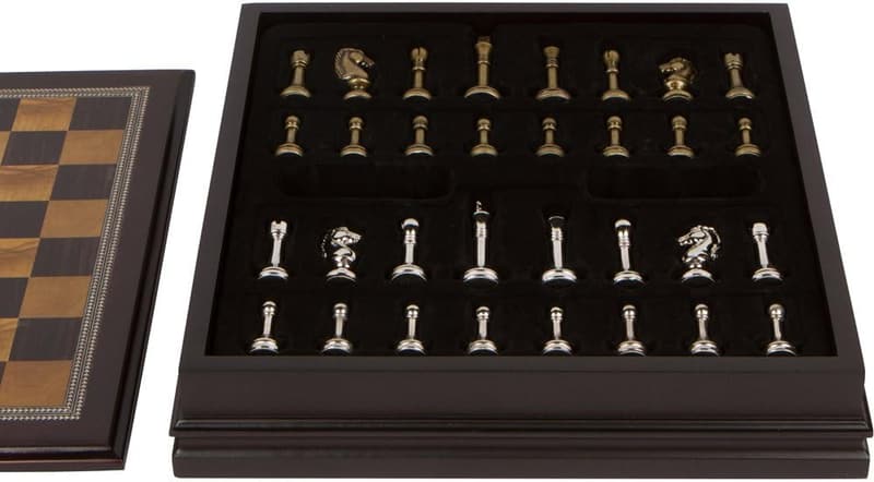 Wood Chess Game Set with Metal Pieces - 12 X 12 Inch