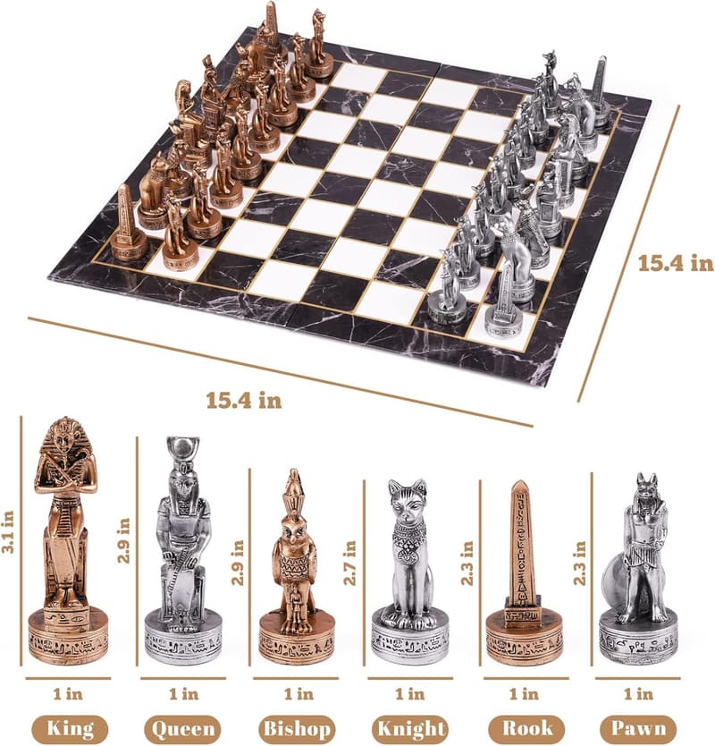 Egyptian Style Chess Set with 3D Resin Pieces for Adults