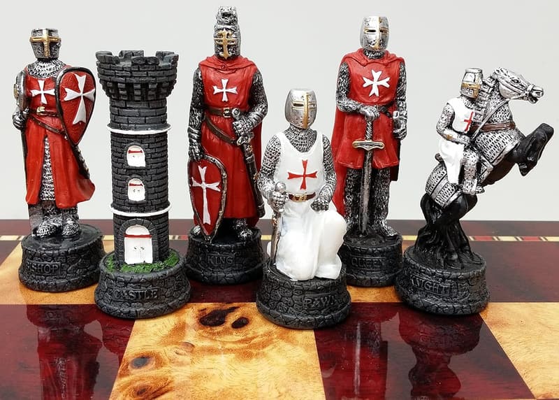 Medieval Crusader Knight Chess Men Set - Red & White