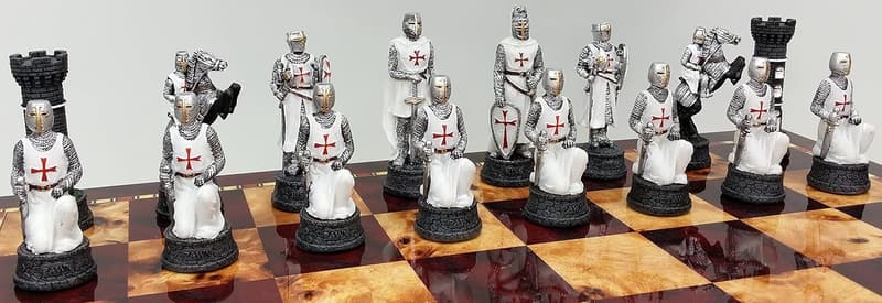 Medieval Crusader Knight Chess Men Set - Red & White
