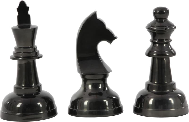 Aluminum Metal Chess Sculpture Set - 3 Decorative Figurines