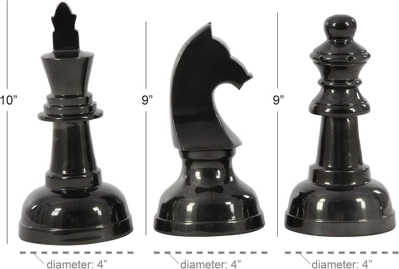 Aluminum Metal Chess Sculpture Set - 3 Decorative Figurines