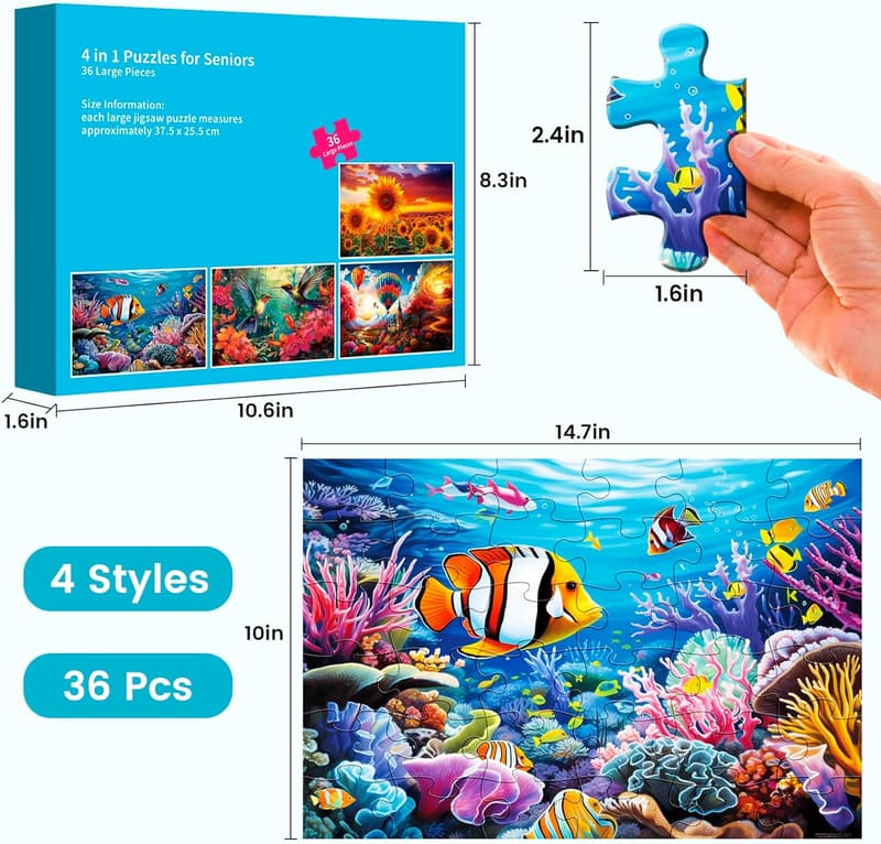 Large Piece Puzzles for Seniors - 36pcs Alzheimer's Memory Games