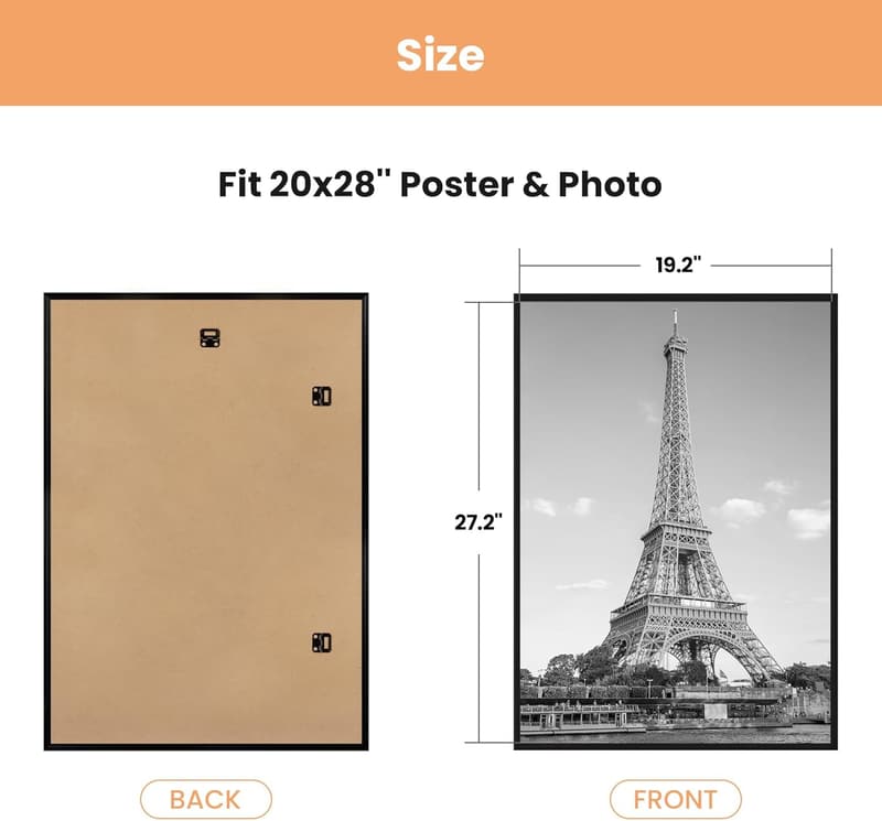 Black 20x28 Picture Frame Set - Scratch-Proof, 3 Pack