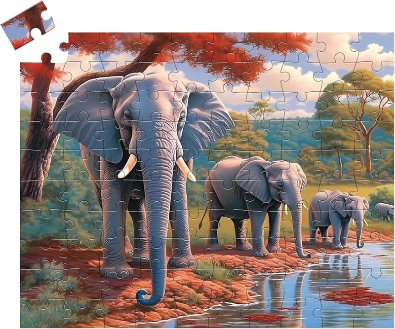 Large Piece Elephant Forest Jigsaw Puzzle for Seniors