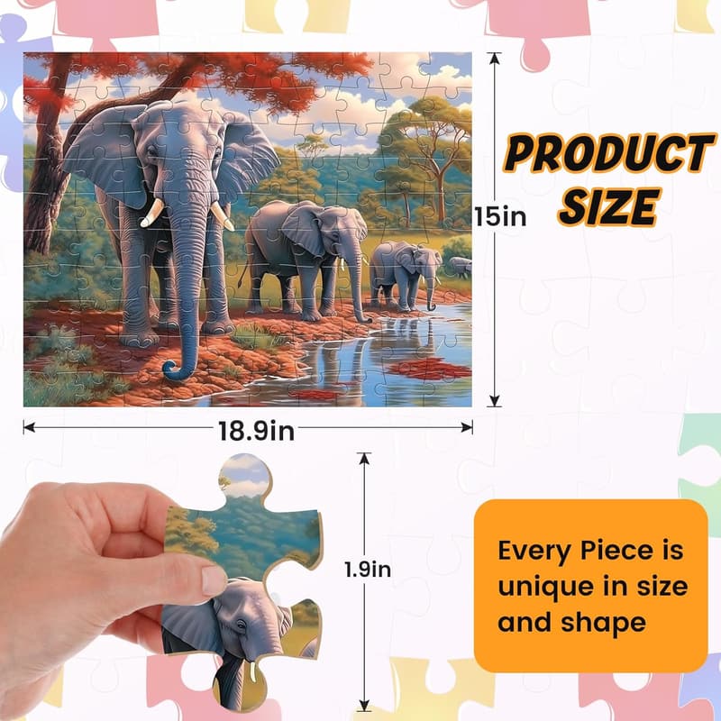 Large Piece Elephant Forest Jigsaw Puzzle for Seniors