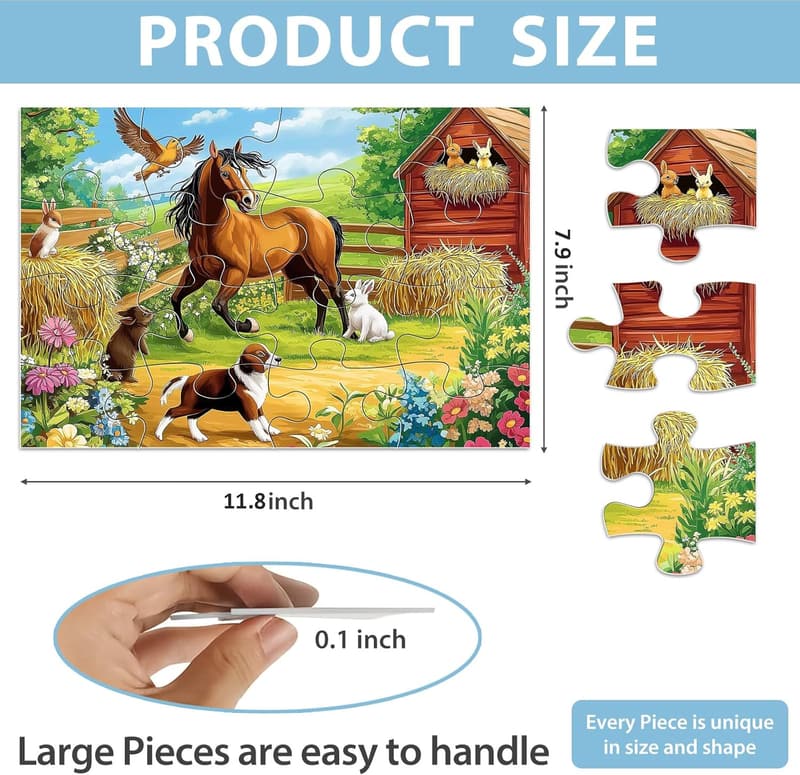 Cognitive Puzzles for Seniors - 6 Pack Easy Horse & Cat Gifts