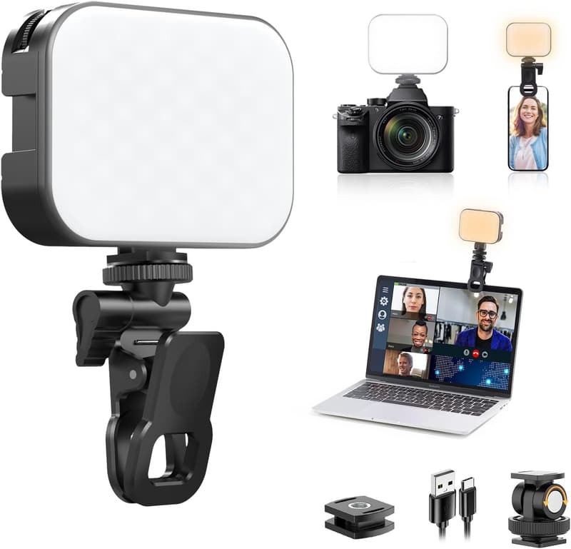 Portable Bi-Color LED Clip Light for Video Conferencing