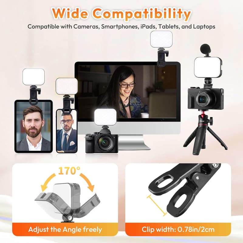 Portable Bi-Color LED Clip Light for Video Conferencing
